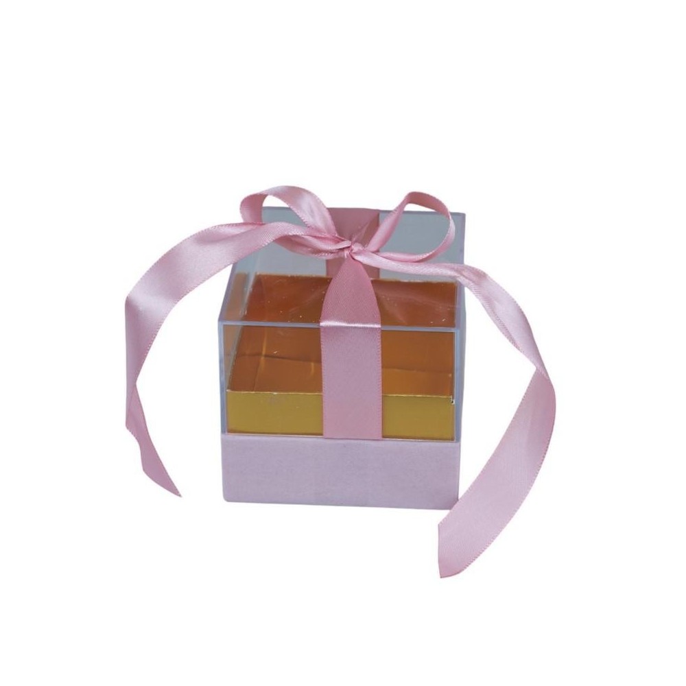 SCATOLA PLEX 8X8X8CM FIOCCO ROSA